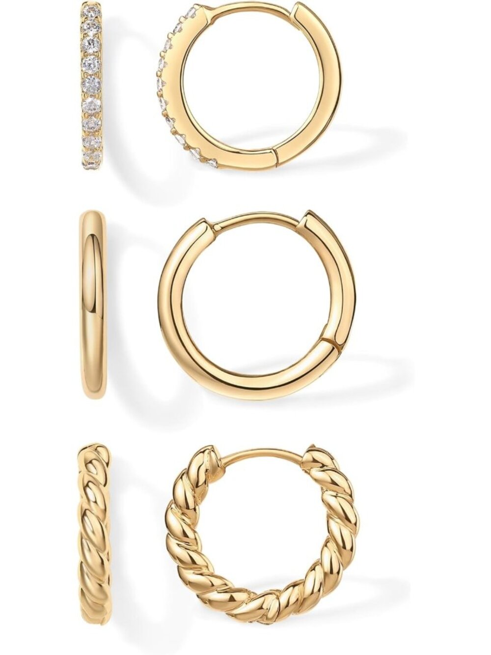 Chic Gold Hoop Earrings Set for Women - 3-Pair Small Huggie Style Jewelry